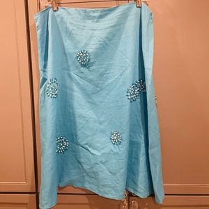 Turquoise linen skirt, size 18